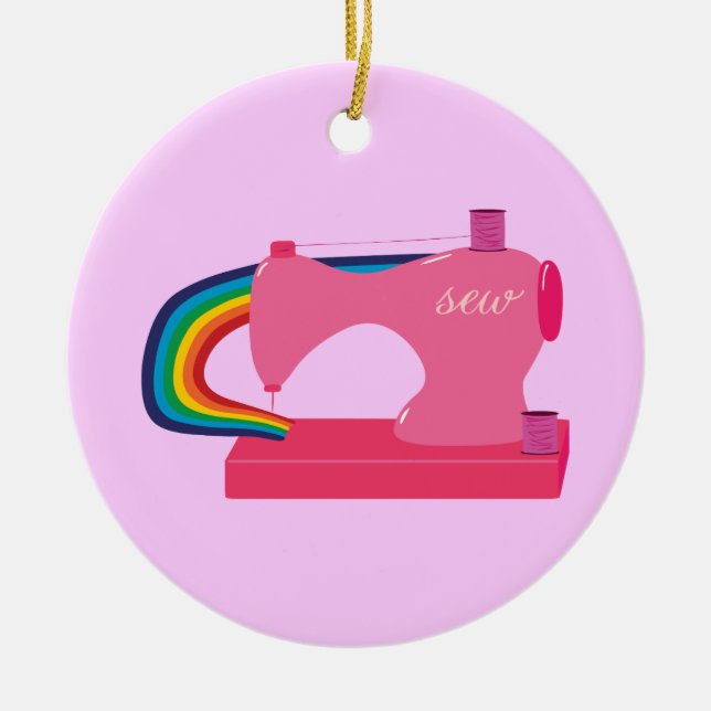 Sewing Rainbows Ceramic Ornament (Front)