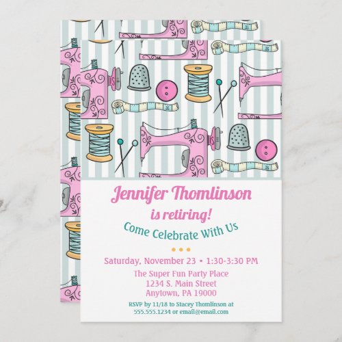 Sewing Retirement Party Invitation Pink