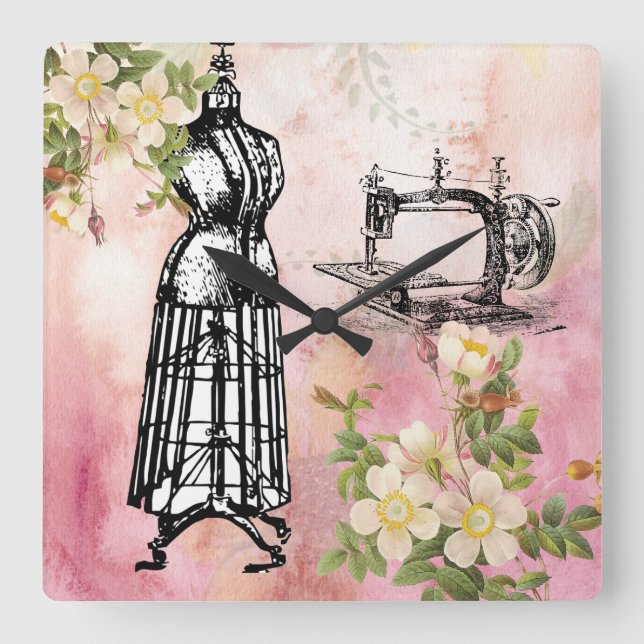 Sewing Room Clock Vintage Machine Dress Form (Front)