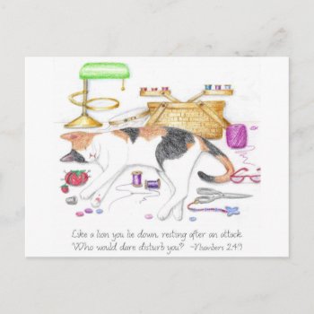 Sewing Room Lion Inspirational Post Card by VisionsandVerses at Zazzle