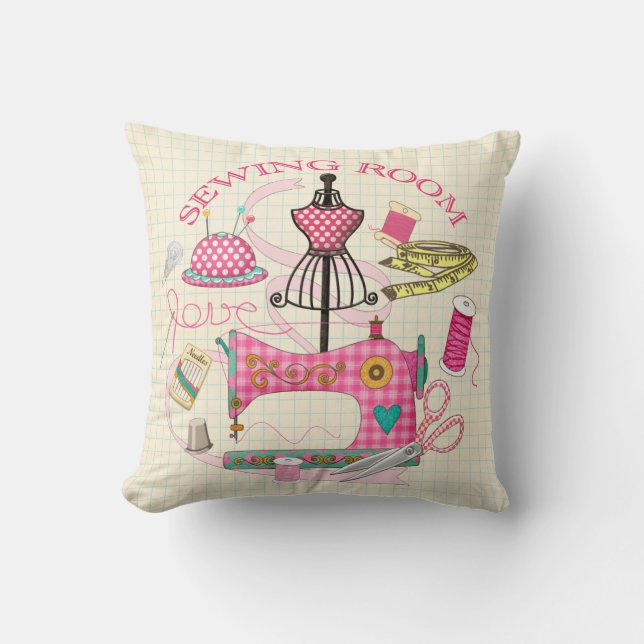 Sewing Room Throw Pillow (Front)
