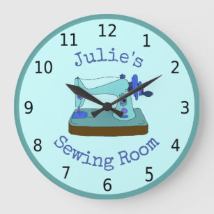 Sewing room, vintage sewing machine, your name large clock