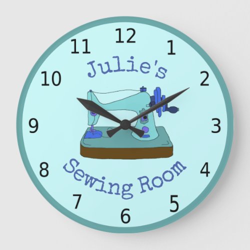 Sewing room vintage sewing machine your name large clock