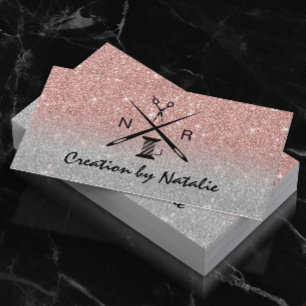 Sewing Seamstress Dressmaker Rose Gold Glitter Business Card