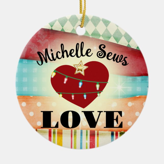 sewing seamstress love personalized Christmas Ceramic Ornament (Front)