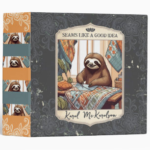 Sewing seamstress sloth quilter quilting 3 ring binder