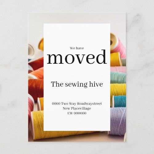 Sewing seamstress tailor business moving announcement postcard