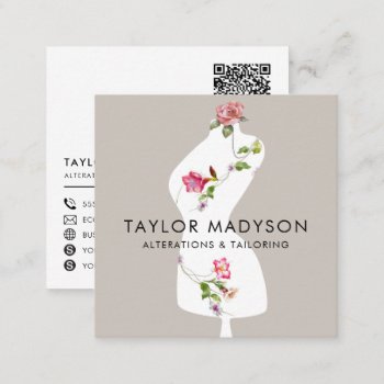 Sewing Seamstress Tailor Mannequin Flowers Qr Code Square Business Card by marisuvalencia at Zazzle