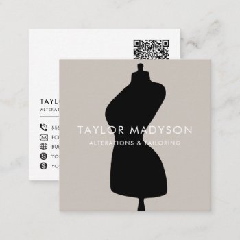 Sewing Seamstress Tailor Mannequin Logo Qr Code Square Business Card by marisuvalencia at Zazzle