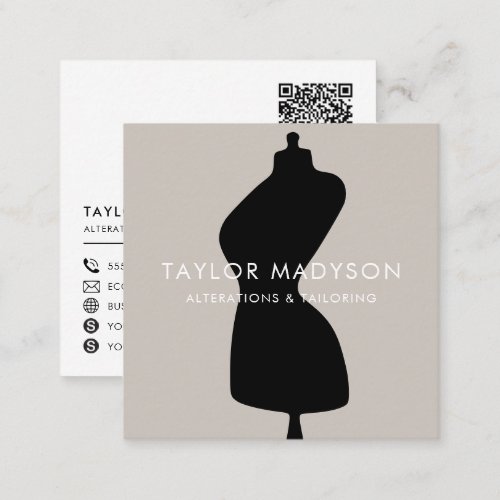 Sewing Seamstress Tailor Mannequin Logo QR code Square Business Card