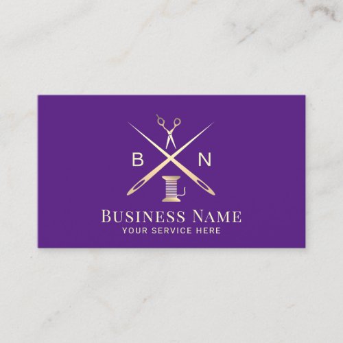 Sewing Seamstress Thread Needles Royal Purple Gold Business Card