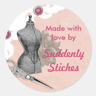Sewing Seamstress Vintage Pink Sticker Label