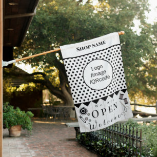Sewing Shop Business Black White House Flag