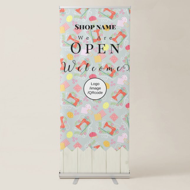 Sewing Shop Business Grey Retractable Banner (Front)