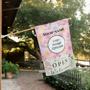Sewing Shop Business Pink House Flag