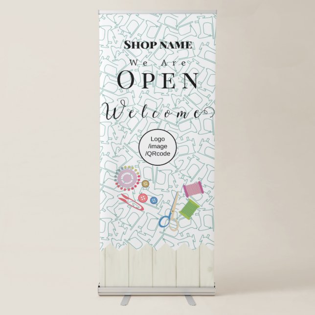 Sewing Shop Business White Retractable Banner (Front)