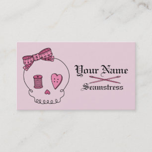 Sewing Skull (Pink Background) Business Card