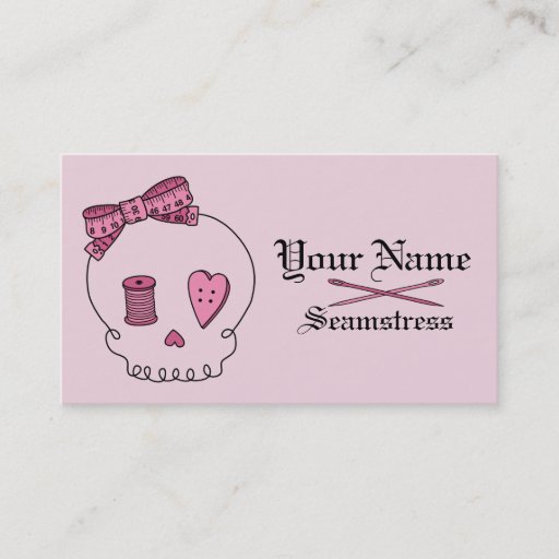 Customizable Sewing Skull (Pink Background) Business Cards