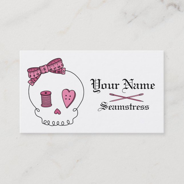 Sewing Skull (Pink) Business Card (Front)