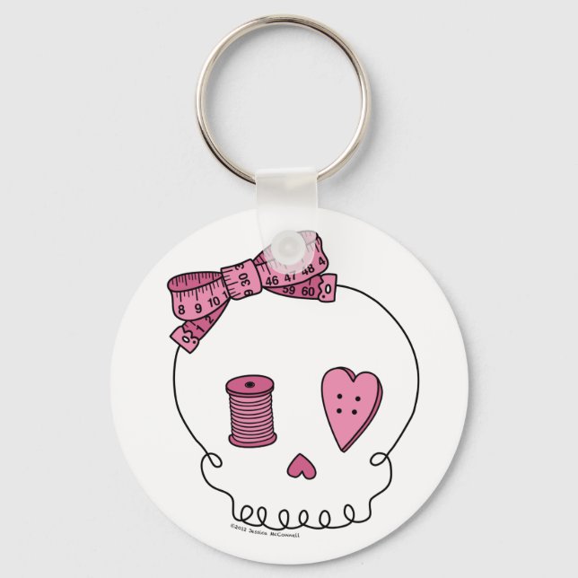 Sewing Skull (Pink) Keychain (Front)