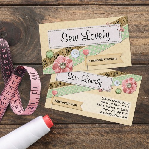 Sewing Stitches Buttons  Ribbon Shabby Chic Pink Business Card