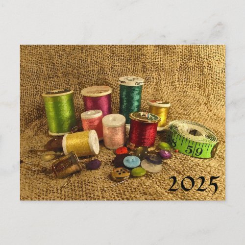 Sewing Supplies 2025 Calendar on Back  Postcard