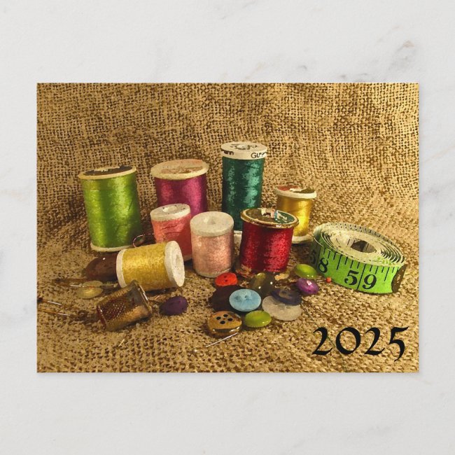 Sewing Supplies 2025 Calendar on Back Postcard