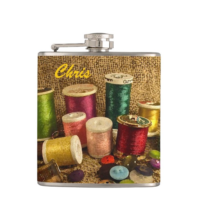 Sewing Supplies Hip Flask (Front)