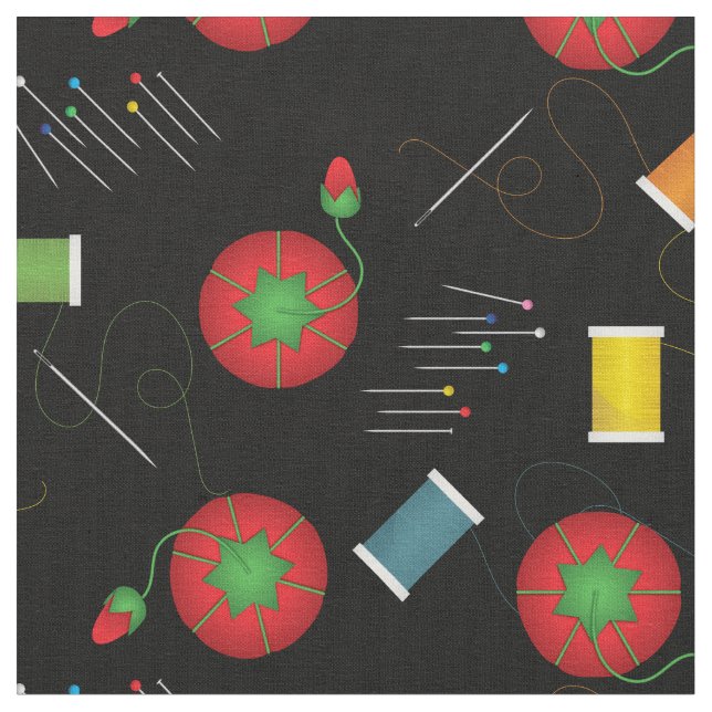Sewing Supplies Needles Thread Pins Fabric (Close Up)