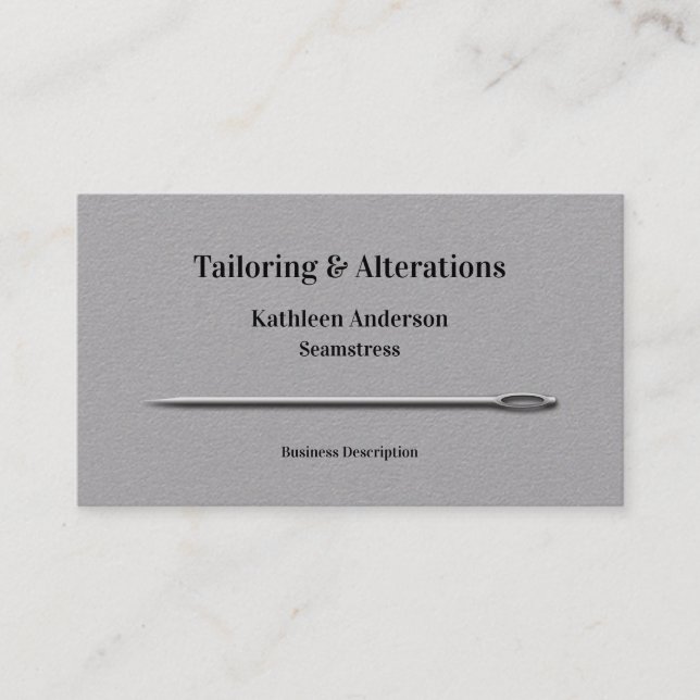 Sewing Tailor Alterations Simple Needle Grey Business Card (Front)