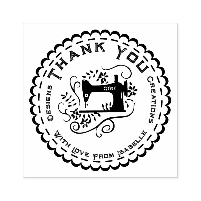 Sewing Thank You Scallop Rubber Stamp (Imprint)