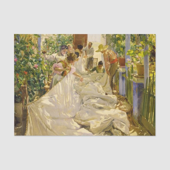 Sewing the Sail, 1896 by Joaquin Sorolla Tissue Paper (Front)