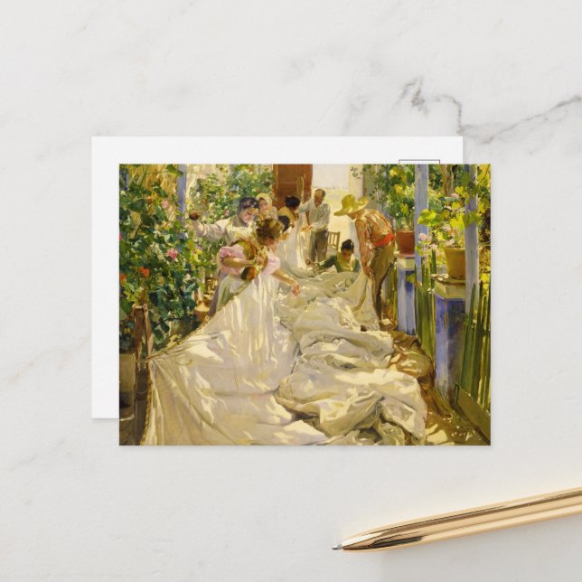 Sewing the Sail by Joaquin Sorolla Postcard (Front/Back In Situ)