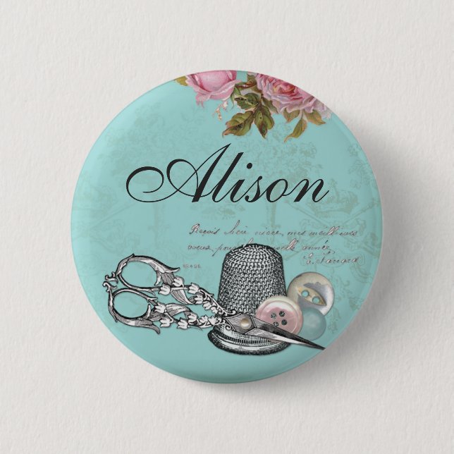 Sewing Theme Name Badge Button (Front)