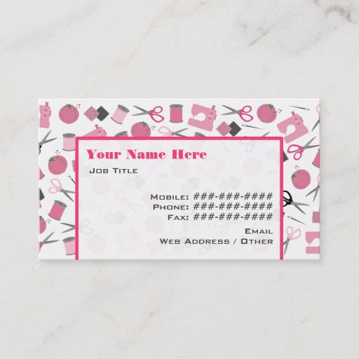 Customizable Sewing Themed Business Card (Pink)