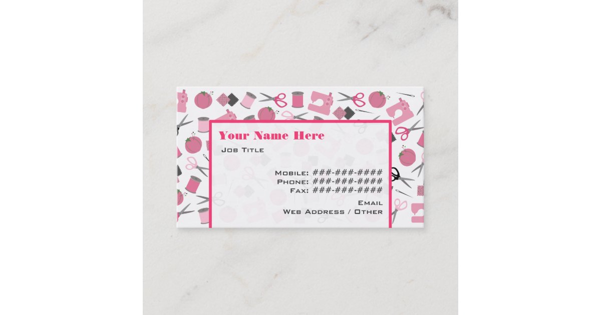 Sewing Themed Business Card (Pink) | Zazzle