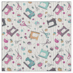 Sewing themed fabric, sewing illustrations print fabric