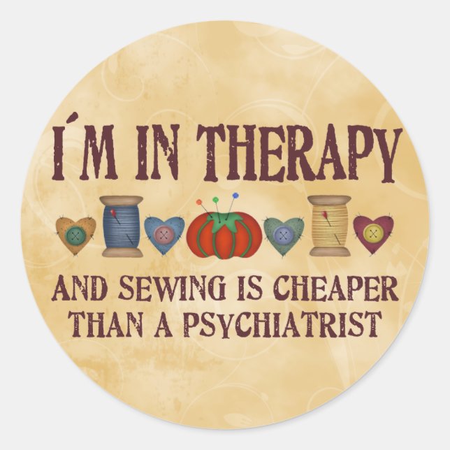 Sewing Therapy Classic Round Sticker (Front)