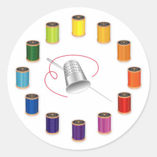 Sewing, Thimble, Needle and Thread Classic Round Sticker