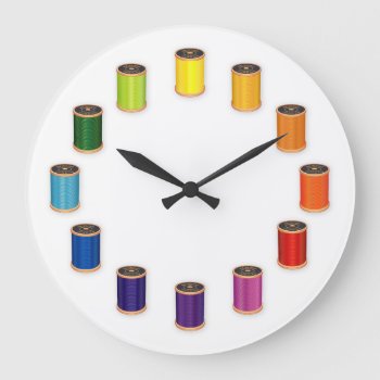 Sewing  Thimble  Needle And Thread Large Clock by pomegranate_gallery at Zazzle