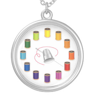 Sewing, Thimble, Needle and Thread Silver Plated Necklace