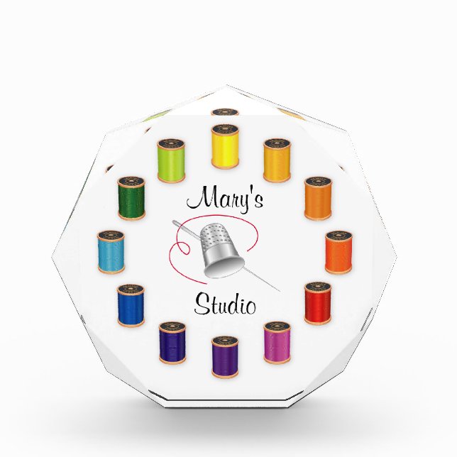 Sewing Thimble, Needle and Threads Acrylic Award (Front)