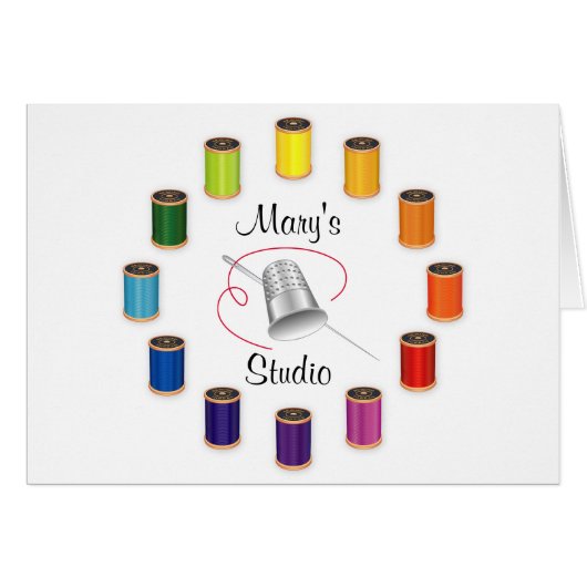 Sewing Thimble, Needle and Threads Cards (Front Horizontal)