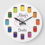 Sewing Thimble, Needle And Threads Large Clock at Zazzle