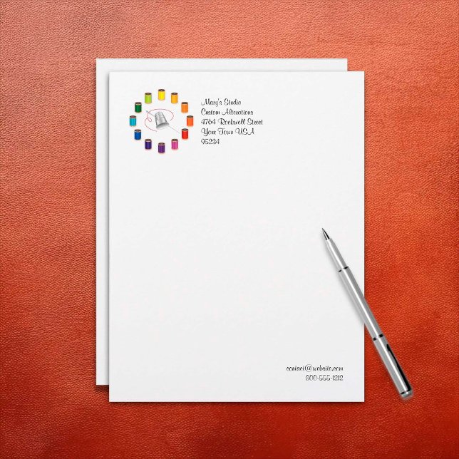Sewing Thimble, Needle and Threads Letterhead (Sewing Thimble, Needle and Threads Letterhead. Customize your text. )