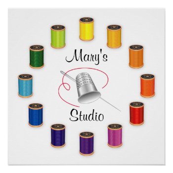 Sewing Thimble  Needle And Threads Poster by pomegranate_gallery at Zazzle