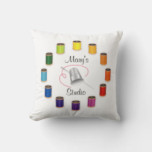 Sewing Thimble, Needle and Threads Throw Pillow