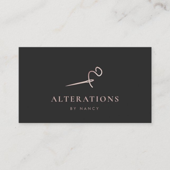 Sewing Thread Needle Rose Gold Glitter Business Card (Front)