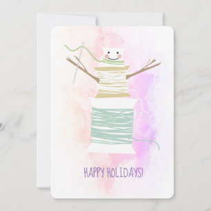 Sewing thread spools snowman Christmas card