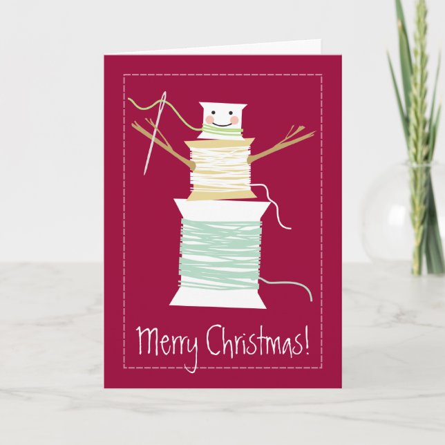 Sewing thread spools snowman Christmas holiday Card (Front)